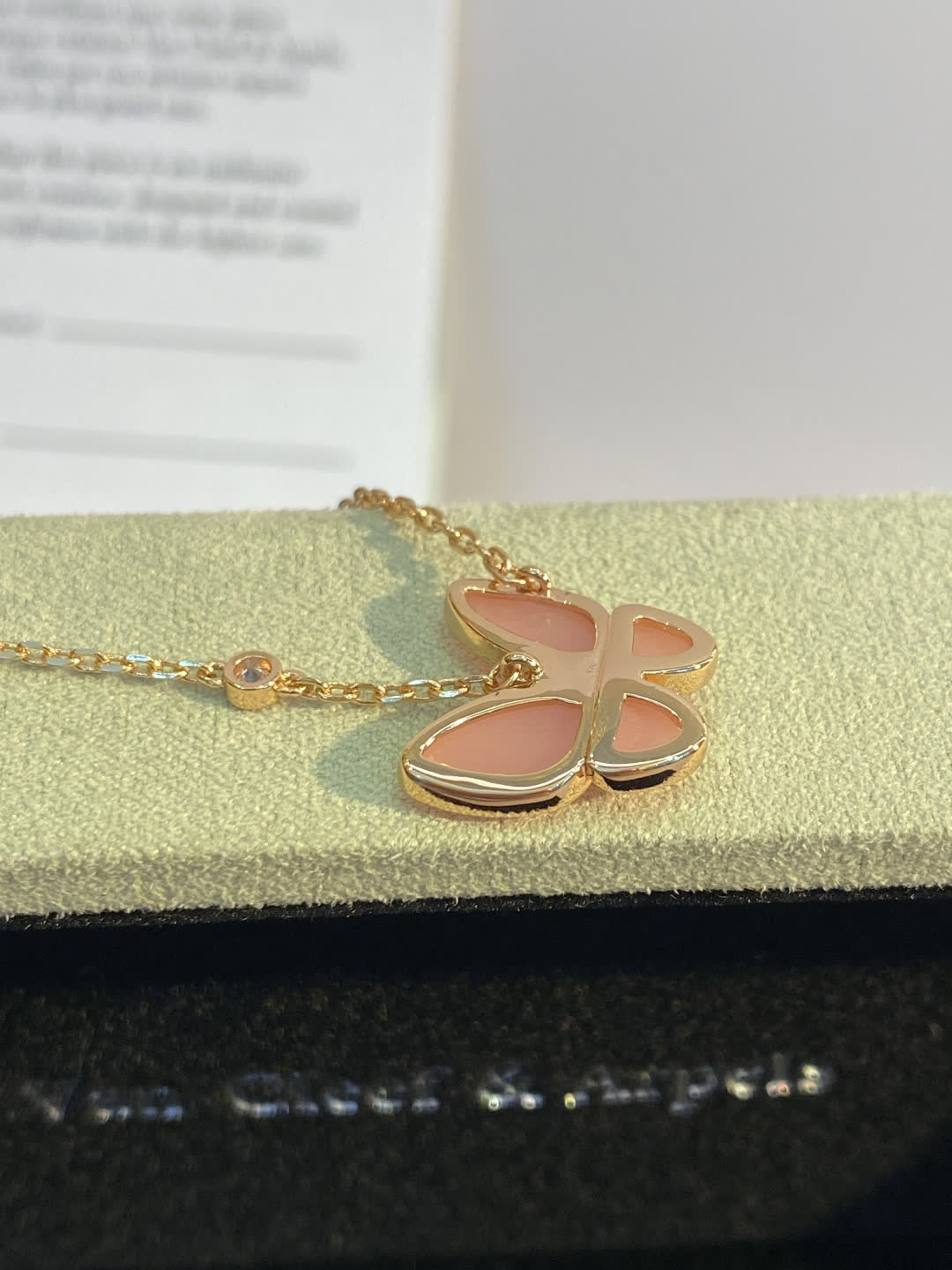 Van Cleef & Arpels Alhambra Butterfly Enamel Gold Pendant Necklace